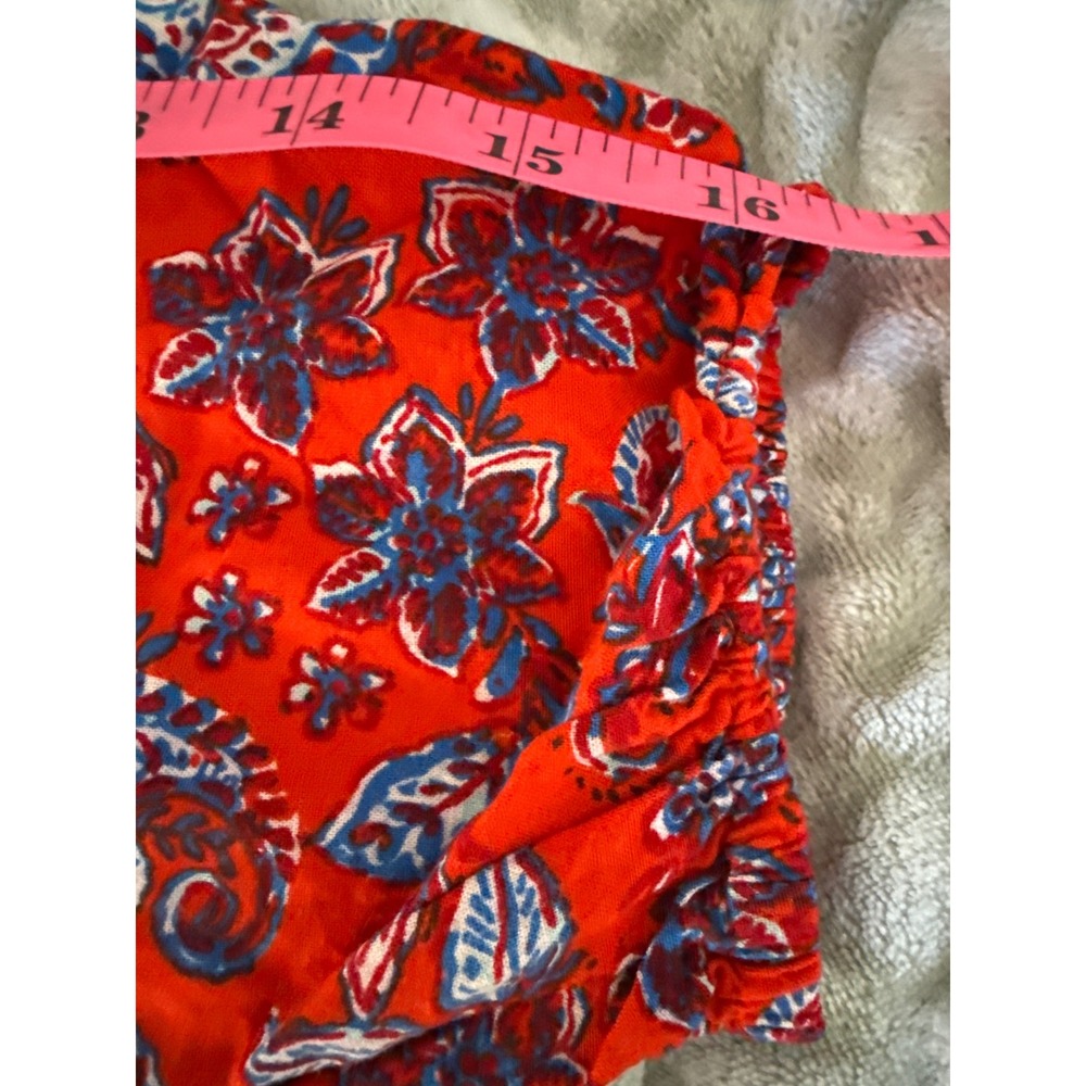Japna Womens Red Blue Paisley Floral Rayon Maxi Dress V-Neck Smocked Waist L - Picture 8 of 11